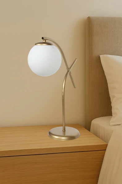 avizade GLOW Eskitme Metal Tekli Beyaz Cam Küre Masa Lambası | Modern Dekoratif Aydınlatma ürün görseli 1