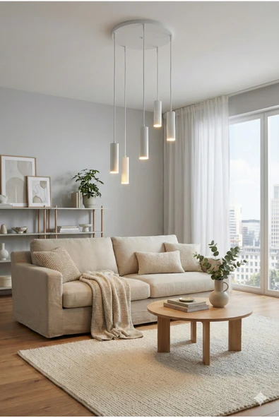 avizade Zenya 5'li Beyaz Modern Silindir Spot Sarkıt Avize - İskandinav Tarz Salon Mutfak Aydınlatma ürün görseli 1