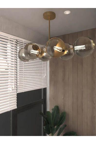 avizade Vella 6'lü Glop Füme Rengi Cam Detaylı Modern Lüks Avize ürün görseli 1