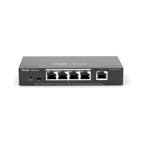 Rg-Es205Gc-P 4Port Poe+ 10-100-1000 Mbps+1 Port 10-100-1000 Mbps Gb Yönetilebilir 54W Switch Hub ürün görseli 1