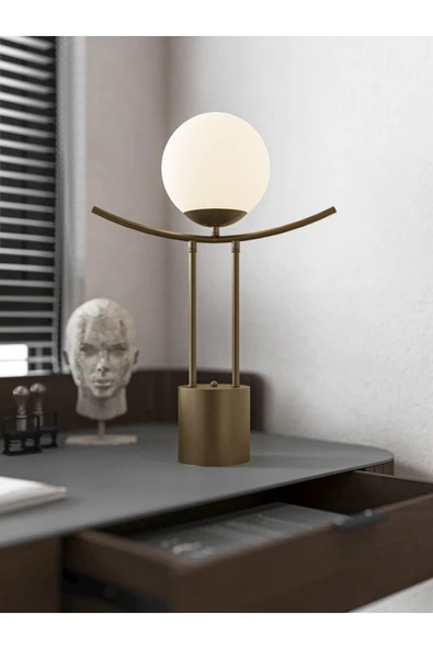 avizade Lal Kablolu Modern Eskitme Gövdeli Beyaz Cam Küre Masa Lambası - Şık Ve Minimalist Tasarım ürün görseli 1
