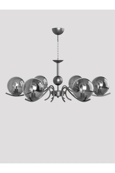 avizade Merla 6’lı Siyah Metal Füme Camlı Avize | Modern Salon Sarkıt Aydınlatma | Retro Işık Tasarımı ürün görseli 1