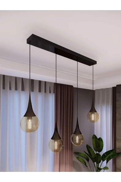 avizade Opya 4’lü Sıralı Sarkıt Avize – Siyah Metal, Bal Cam, E27 Modern Stil-sıralı-benzersiz ürün görseli 1