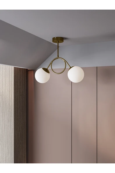 avizade ARVEN Modern Eskitme Metal Gövdeli 2'li Beyaz Cam Küre Avize | Yay Formlu Aydınlatma Avize Modeli ürün görseli 1