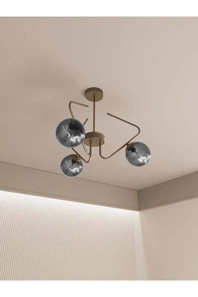 avizade Lunor 3’lü Eskitme Avize - Modern Salon Mutfak Aydınlatma - Füme Camlı Elektrostatik Boyalı ürün görseli 1