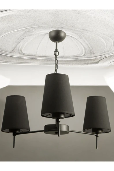 avizade NEXA 3'lü Siyah Modern Konik Abajur Şapkalı Metal Avize ürün görseli 1