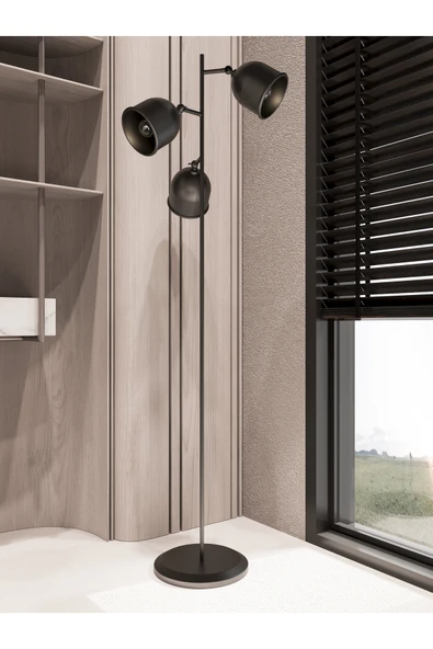 avizade FlexArt Modern 3 Başlıklı Siyah Metal Lambader ürün görseli 1