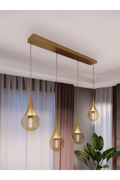 avizade Opya Eskitme Metal Bal Cam Sıralı Avize - 4 Lü Sarkıt, Modern Tasarım, E27 Duy Uyumlu ürün görseli 1