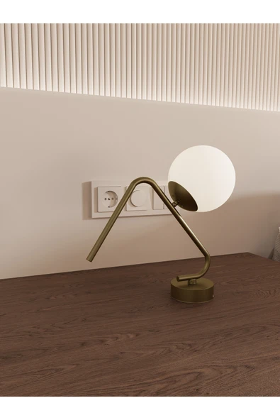 avizade VİNA Modern Eskitme Gövdeli Beyaz Cam Küre Masa Lambası - Şık ve Minimalist Tasarım ürün görseli 1