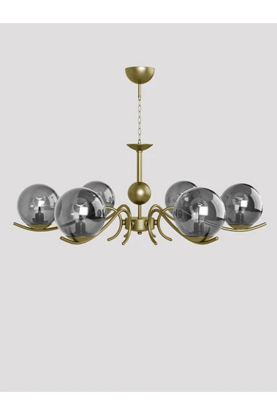 avizade Merla 6’lı Eskitme Metal Füme Camlı Avize | Modern Salon Sarkıt Aydınlatma | Retro Işık Tasarımı ürün görseli 1
