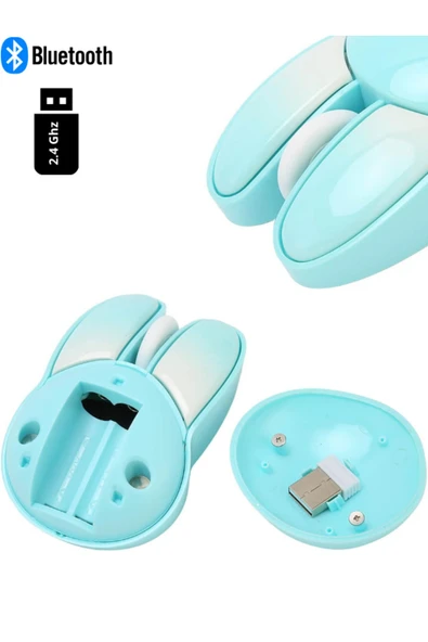 Sevimli Tavşan Kablosuz Mavi Bluetooth Mouse - Resim 4
