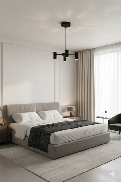 avizade Luxera 5'li Siyah Modern Tasarım Silindir Spot Avize - Salon Mutfak İçin Dekoratif Sarkıt (50cm) ürün görseli 1