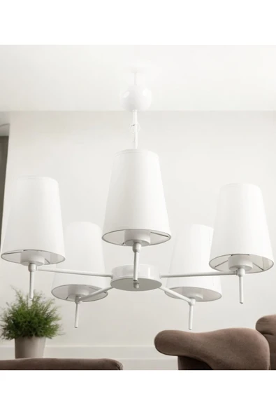 avizade NEXA 5'li Beyaz Modern Konik Abajur Şapkalı Metal Avize ürün görseli 1