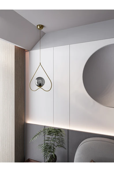 avizade Solera Tekli Kalp Formlu Eskitme Kasa Füme Camlı Tekli Endüstriyel Modern Dekoratif Sarkıt Avize ürün görseli 1