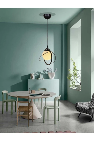 avizade Tekli Siyah Beyaz Camlı Avize-modern-endüstriyel-sarkıt Avize-salon-mutfak-çocuk Odası-oturma Odası ürün görseli 1