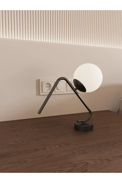 avizade VİNA Modern Siyah Gövdeli Beyaz Cam Küre Masa Lambası - Şık ve Minimalist Tasarım ürün görseli 1