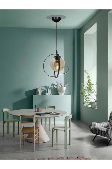 avizade Tekli Siyah Füme Camlı Avize-modern-endüstriyel-sarkıt Avize-salon-mutfak-çocuk Odası-oturma Odası ürün görseli 1