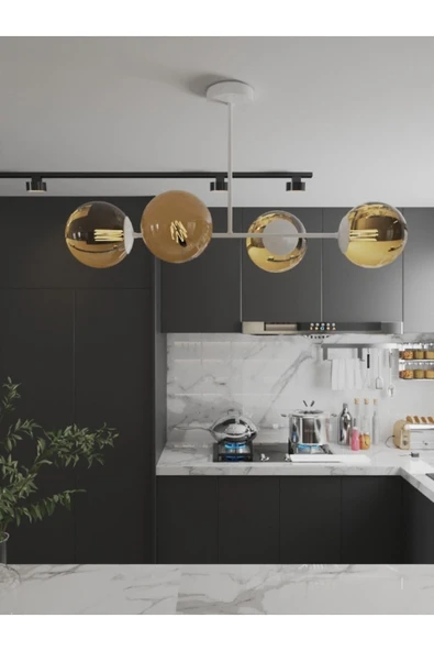 avizade Milora 4'lü Glop Bal Rengi Cam Detaylı Modern Lüks Avize ürün görseli 1