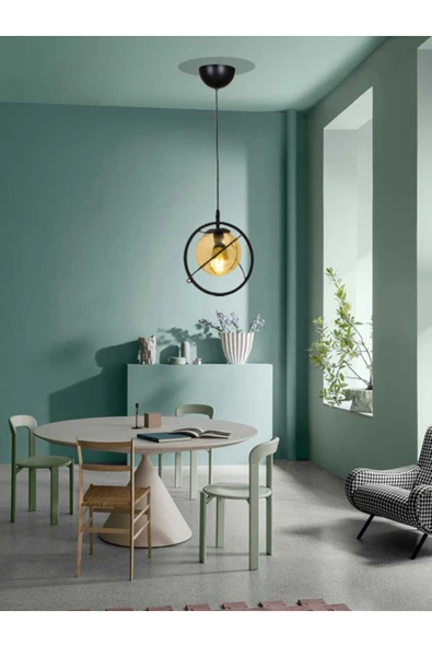 avizade Tekli Siyah Bal Camlı Avize-modern-endüstriyel-sarkıt Avize-salon-mutfak-çocuk Odası-oturma Odası ürün görseli 1