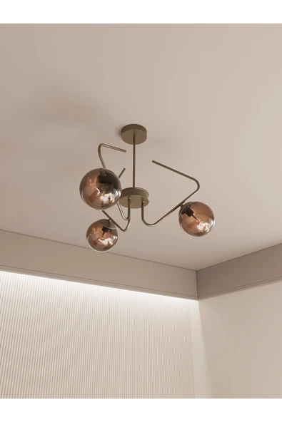 avizade Lunor 3’lü Eskitme Avize - Bal Rengi Amber Camlı Modern Salon Mutfak Aydınlatma - Elektrostatik Boya ürün görseli 1