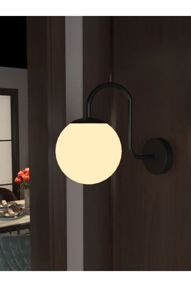 avizade NOA Pilli Siyah Metal Beyaz Cam Modern Tasarımlı Kıvrak Duvar Aplik ürün görseli 1
