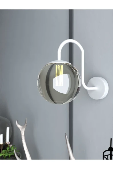 avizade NOA Pilli Modern Tasarımlı Beyaz Kasa Füme Cam Kıvrak Duvar Aplik ürün görseli 1