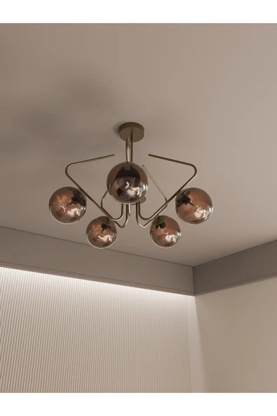 avizade Lunor Eskitme Metal Bal Cam Küre Başlıklı Modern 5'li Avize – Salon Ve Oturma Odası mutfak Için ürün görseli 1