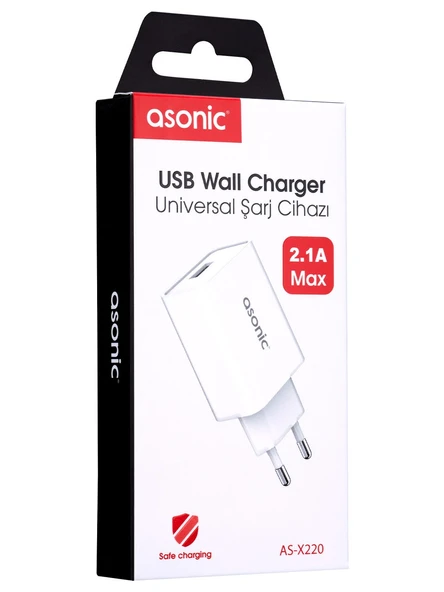 Asonic As-X220 2.1A Beyaz Ev Şarj Adaptörü - Resim 3