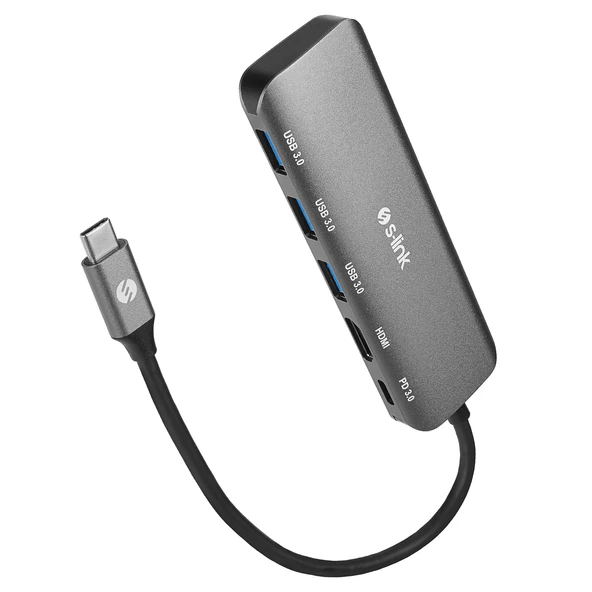 S-Link Swv-Usbc030 Hdmi 4K 30Hz Gri Metal Type-C To 3-Usb3.0 6 İn 1 1Xpd Şarj, 1Xusb-C Adaptör ürün görseli 1