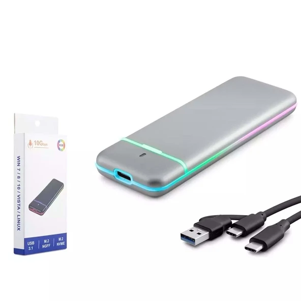 Hadron M2 Hdx1774 Ssd Kutu Type-C3.1 + Usb3.0 Nvme + Ngff M2 Chip Rtl9210B Gri ürün görseli 1