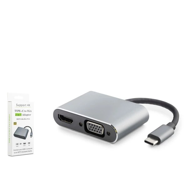 Hadron Hdx7838 Type-C To Hdtv Hdmi 4K 30Hz + Vga 2İn1 Gri ürün görseli 1