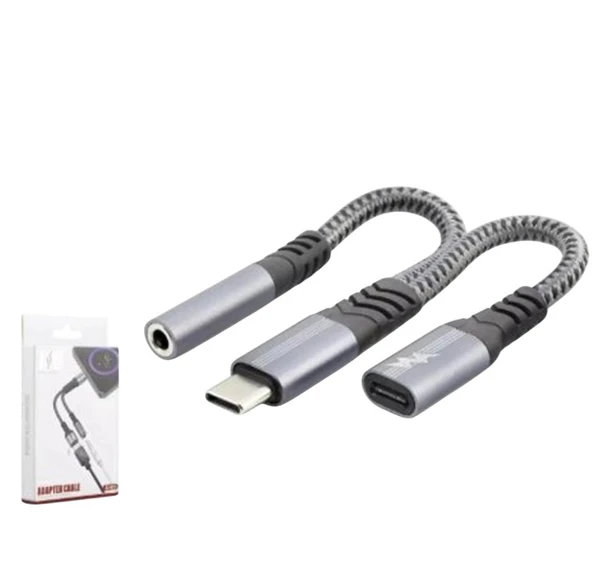 Hadron Gj-018 Type-C To 3.5Mm + Type-C F Kablo Car Şarj 100W Siyah ürün görseli 1