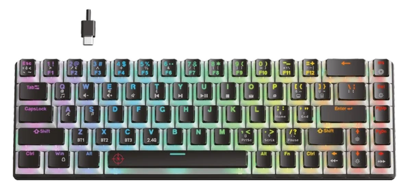 North Odin Pro Wl68 Lightcore Kablosuz Bluetooth Rgb Red Switch Türkçe Siyah Mekanik Gaming Klavye ürün görseli 1