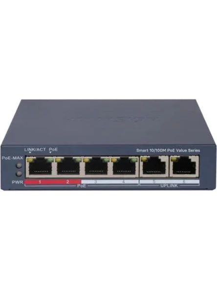 Hikvision Ds-3E1106P-Ei-M 4 Port Poe 10-100 2-Uplınk Yönetilemez Switch ürün görseli 1