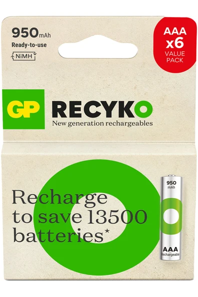 Gp Aaa 950 Mah Şarjlı İnce Kalem Pil 4+2 Li Paket Gp100Aaahce4-2Bb ürün görseli 1