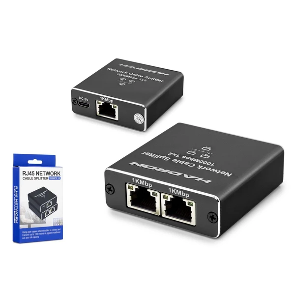 Hadron Hdx1347 100Mt Network Splitter Gigabit Rj45 1000Mbps 1-İn 2-Out Siyah ürün görseli 1