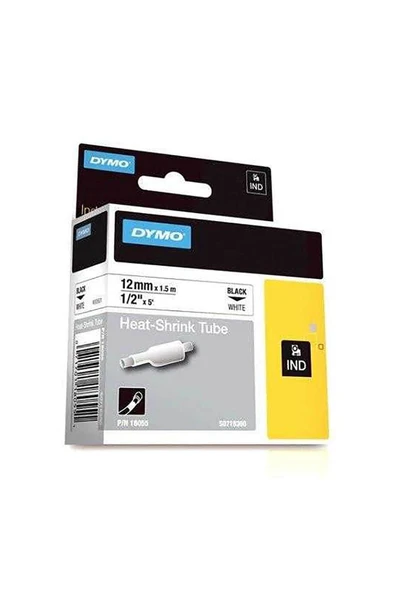 Dymo 18055 Rhinopro Beyaz - Siyah Isıyla Küçülen Şerit 12 Mm X 1,5 Metre ürün görseli 1