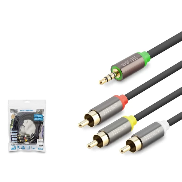 Hadron Hdx1066 3.5Mm To 3Rca Kablo 2Line Gold 5 Metre Siyah ürün görseli 1