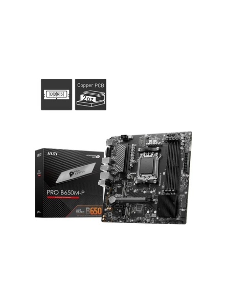 Msi Pro B650M-P 7200Mhz (Oc) Ddr5 Soket Am5 M.2 Hdmi Dp Vga Matx Anakart ürün görseli 1