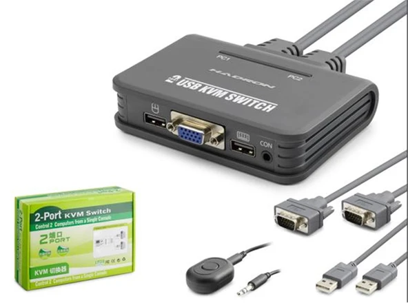 Hadron Hdx1362 Vga Usb Kwm Switch 2Giriş 1Çıkış Kablolu Siyah ürün görseli 1