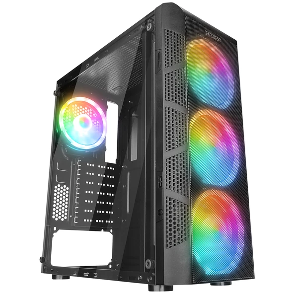 Everest Crest V1 Mesh Temperli Camlı 4X12Cm Auto Rgb Fan Atx Mid-T Gaming Oyuncu Boş Bilgisayar Kasası ürün görseli 1
