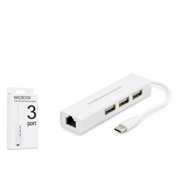 Hadron Hdx7007 Type-C Hub Combo 3-Usb + Lan Beyaz ürün görseli 1