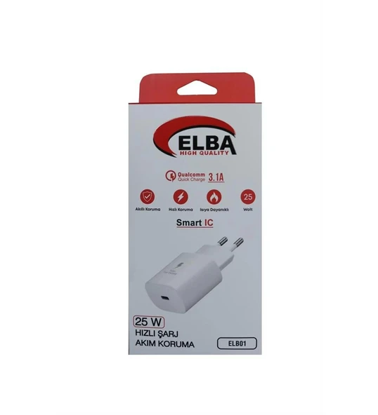 Elba Elb42 Beyaz 25W Şarj Kafa+ İphone Kablo Usb-C Pd3.0-Qc4.0Akım Koruma-Hızlı Şarj ürün görseli 1