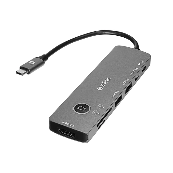 S-Link Sw-U707 Hdmi Gri Metal 7 İn 1 2-Usb 3.0, 1-Type-C Hdmi 4K60Hz, Sd Ve Tf Type C Hub Adaptör ürün görseli 1