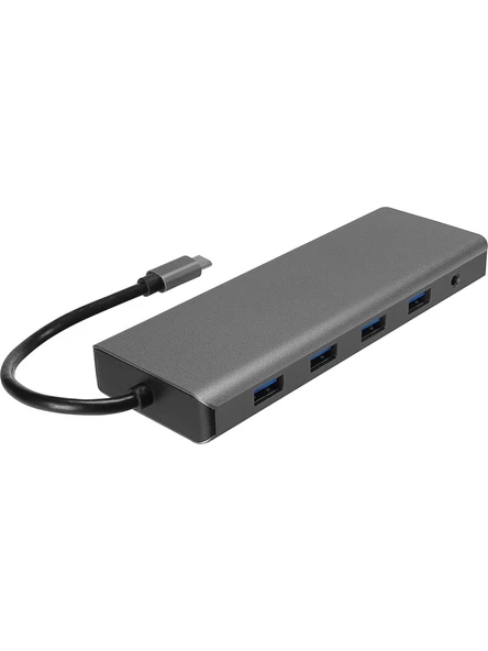 Hytech HY-USBC32 4K*2K Ultra HD Gri Metal 5x USB2.0/USB3.0 100M RJ45 PD, TypeC Data, SD/TF Kart Okuyucu Type C Adaptör ürün görseli 1
