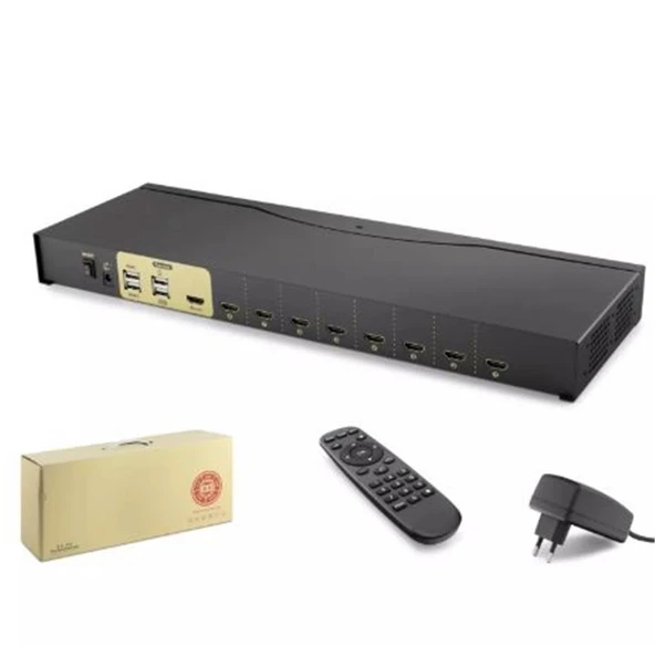 Hadron Hdx1378 8 Port Hdmi Kvm Switch  Siyah IR uzaktan kumanda ürün görseli 1