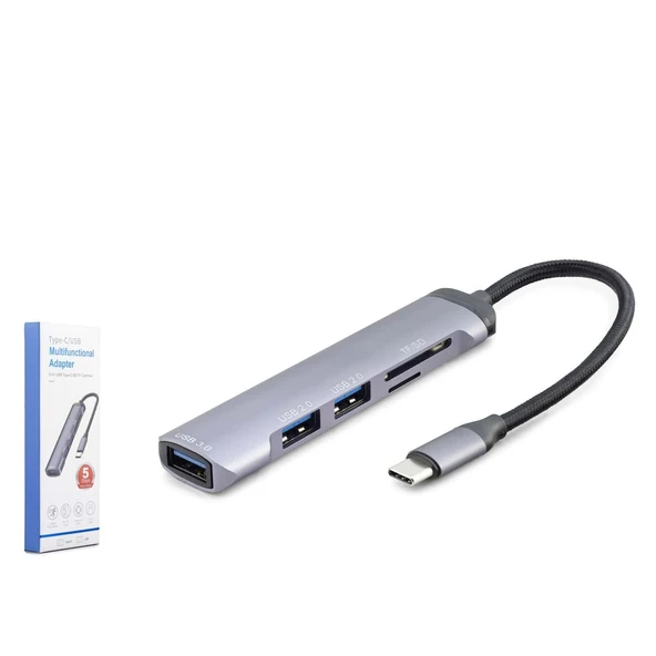 Hadron Hdx7039 Usb Hub Combo 5İn1 Usb Type-C Sd + Tf Card Gri ürün görseli 1
