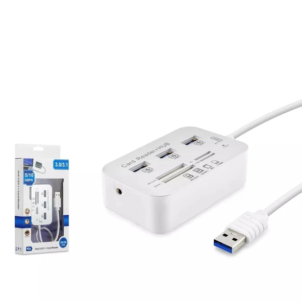 Hadron Hdx7028 Usb3.0 Hub Combo 3-Usb3.0 + Ms + Sd + M2 + Tf 20Cm Beyaz ürün görseli 1