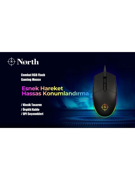 North Combat Rgb Kablolu Oyuncu Mouse - Resim 4