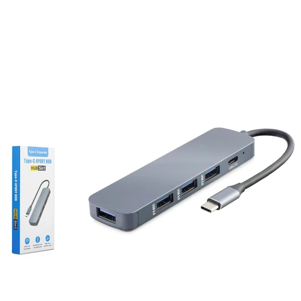 Hadron Hdx7044 Type-C Hub 4-Usb3.0 + Dc Sv Gri ürün görseli 1